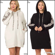 Load image into Gallery viewer, Leopard Panel Hoodie Dress