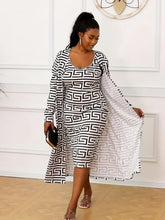 Load image into Gallery viewer, Geometric Print Midi Dress With Cardigan
