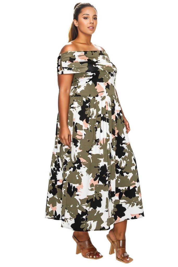 Camo Off Shoulder Maxi