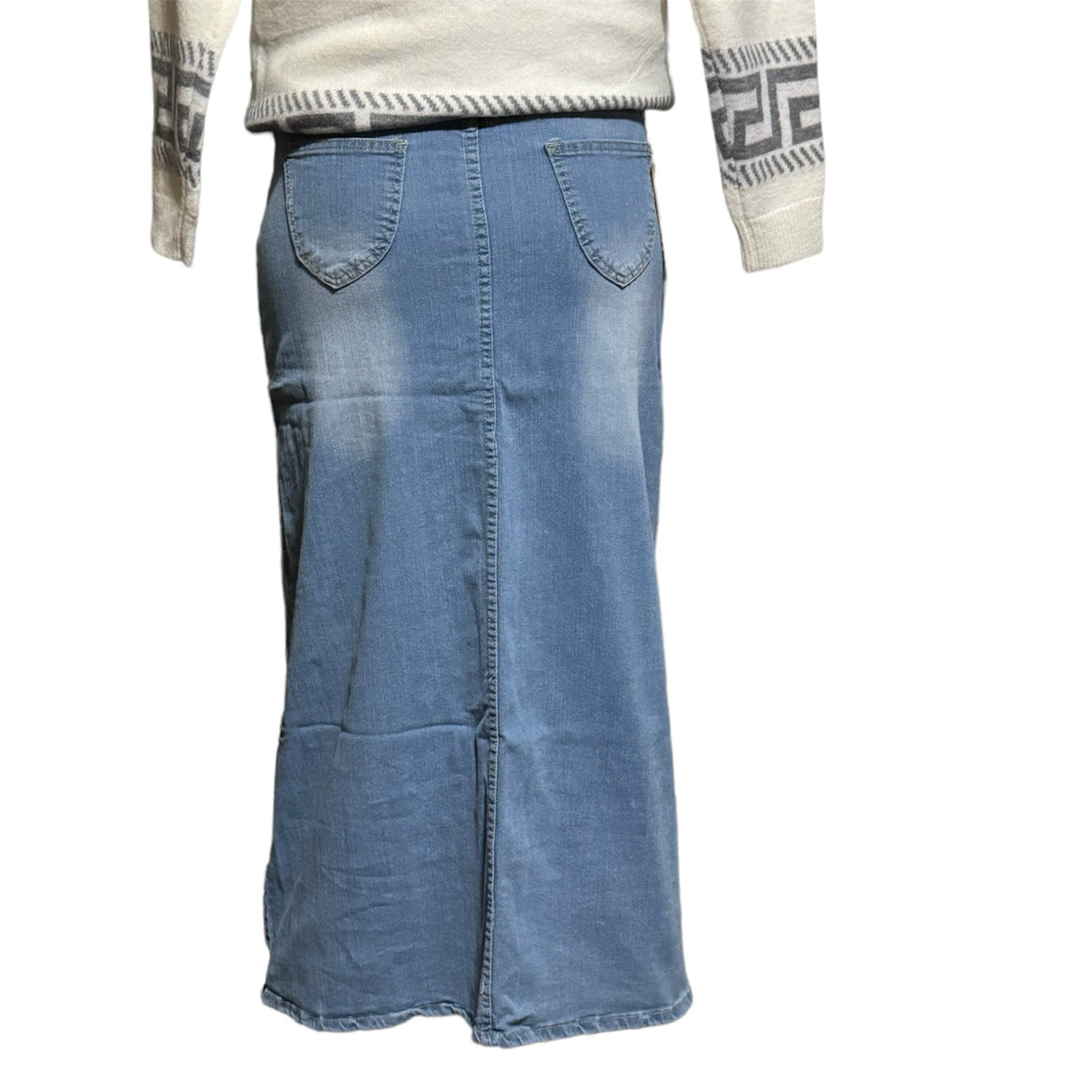 Distressed Denim Maxi Skirt