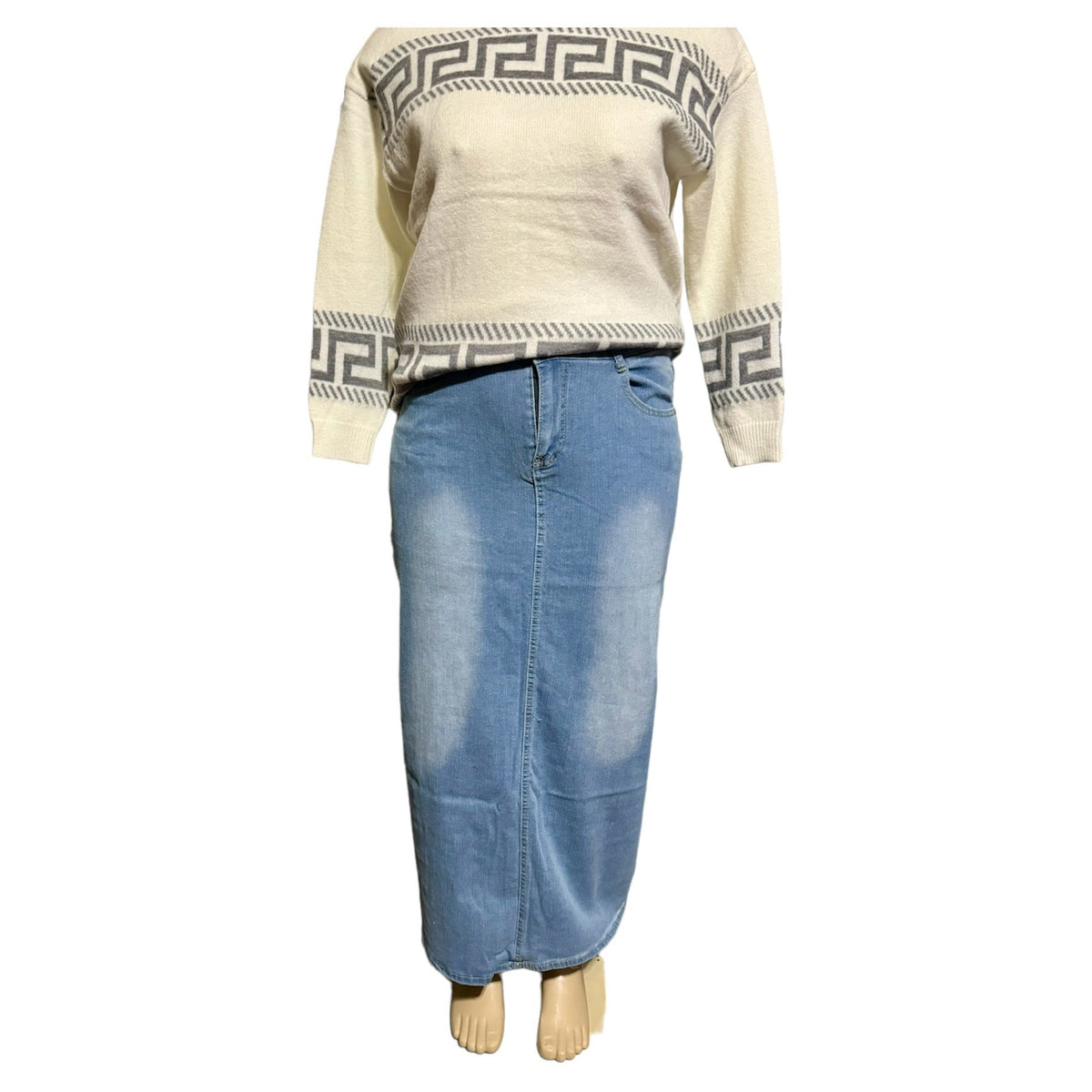 Distressed Denim Maxi Skirt