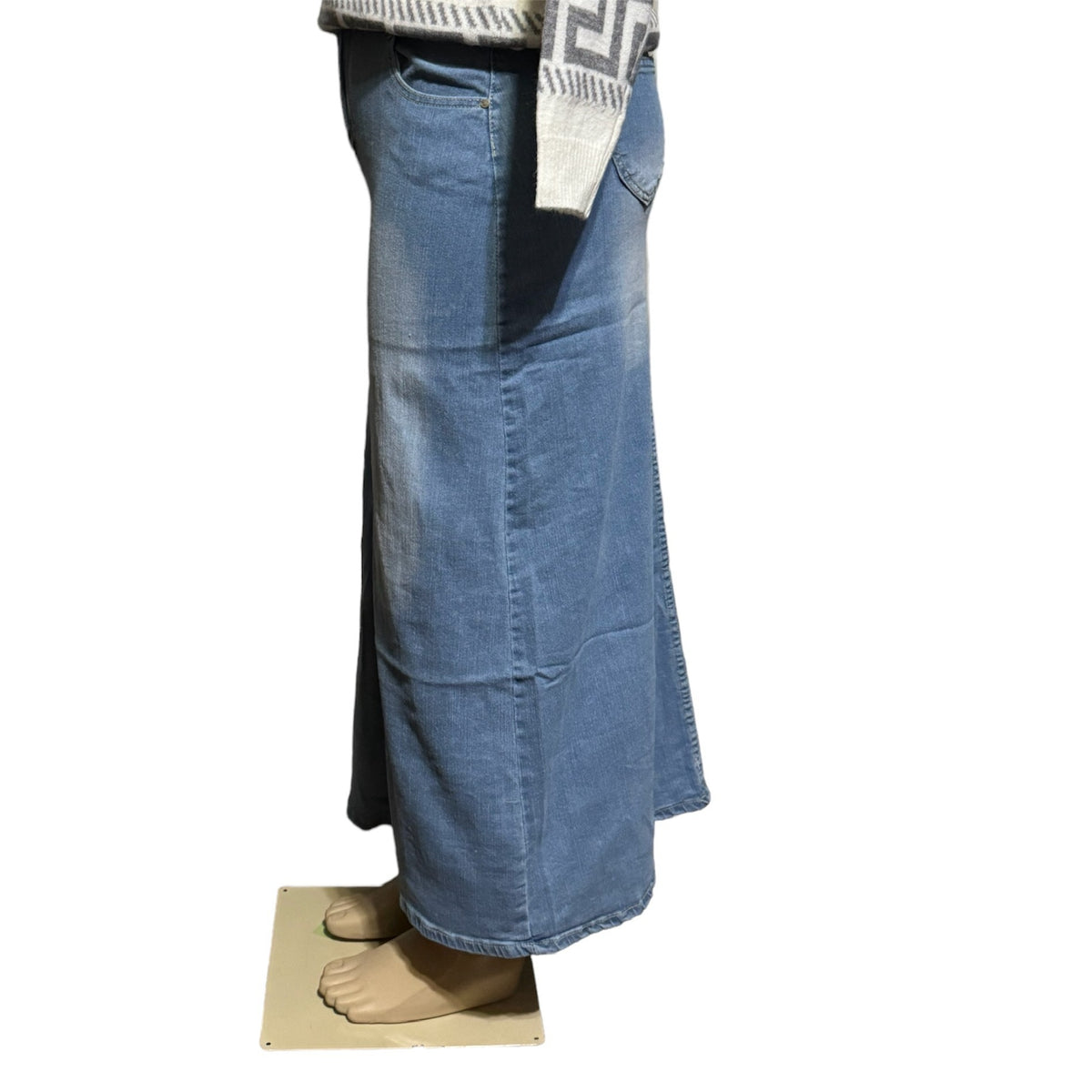 Distressed Denim Maxi Skirt