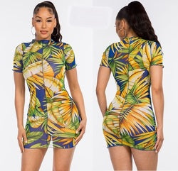 Tropical Mesh Cover Up Dress