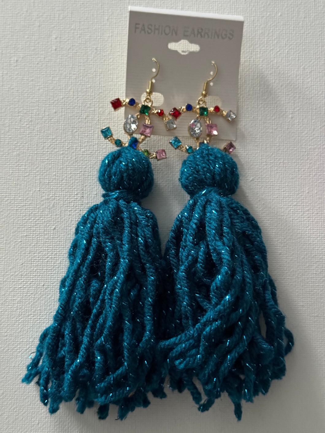 Yarn Tassel Rhinestone Earrings