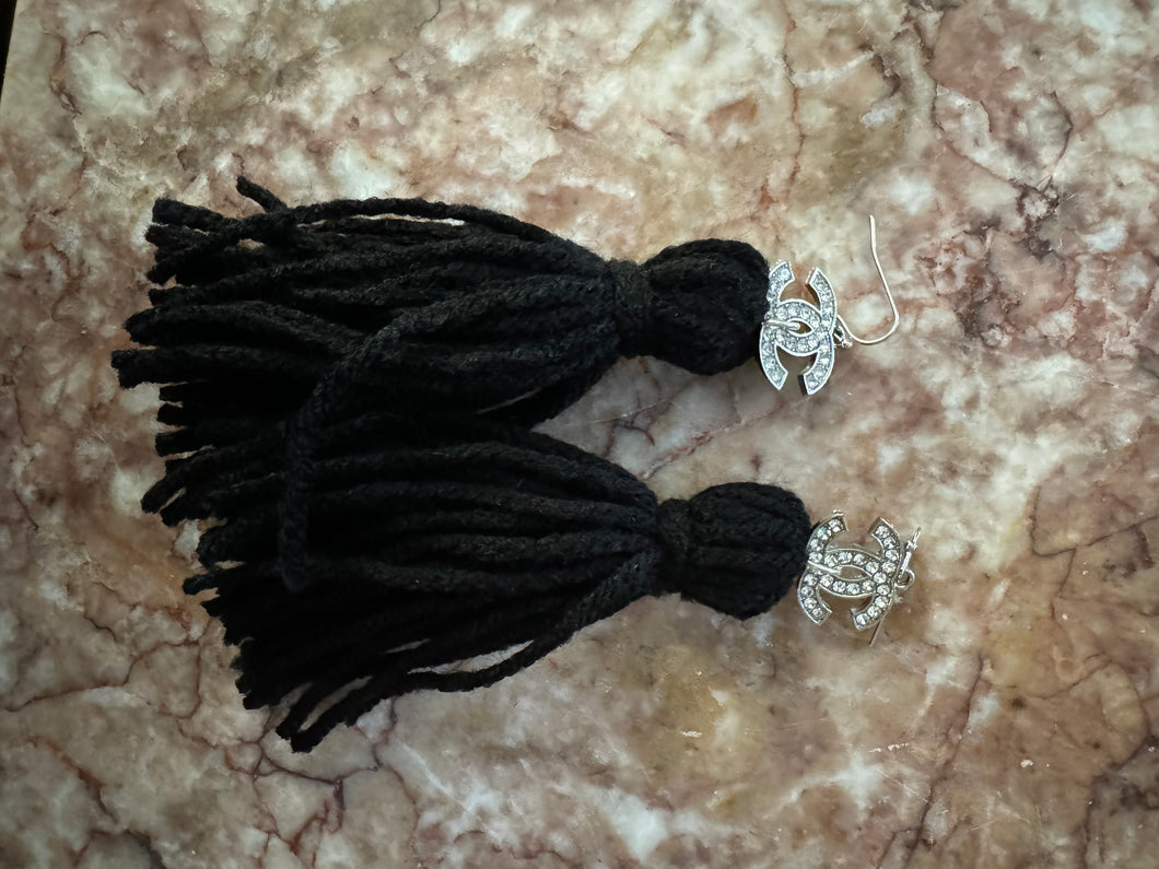 Yarn Tassel Rhinestone Earrings