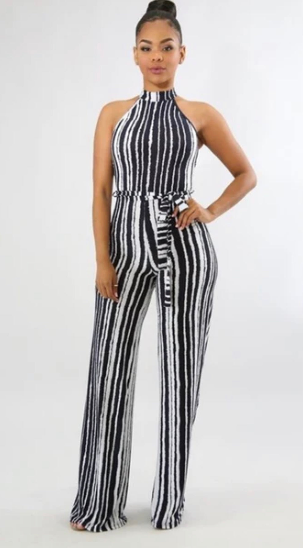 Striped Belted Jumpsuit