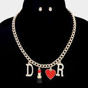 Load image into Gallery viewer, DR Lipstick Heart Necklace Set
