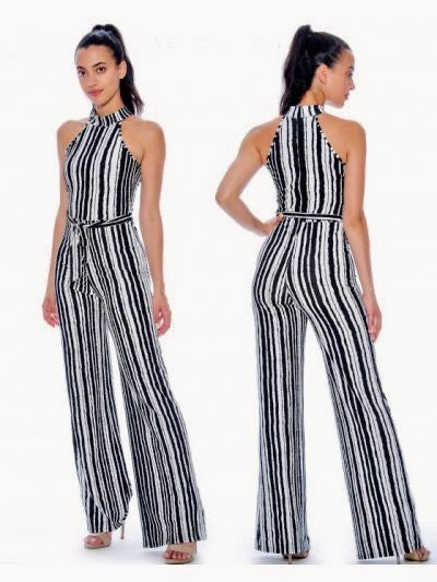 Striped Belted Jumpsuit