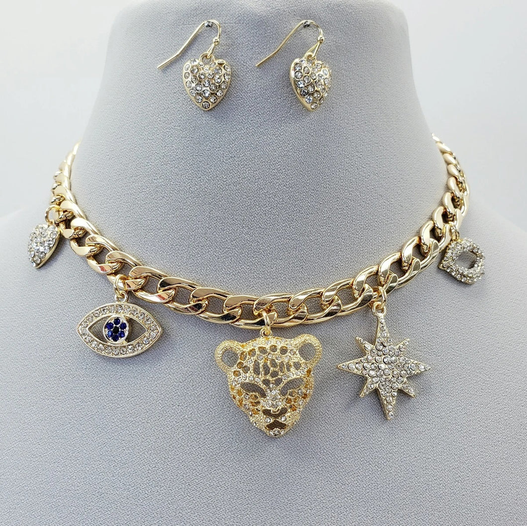 Leopard Charms Necklace set