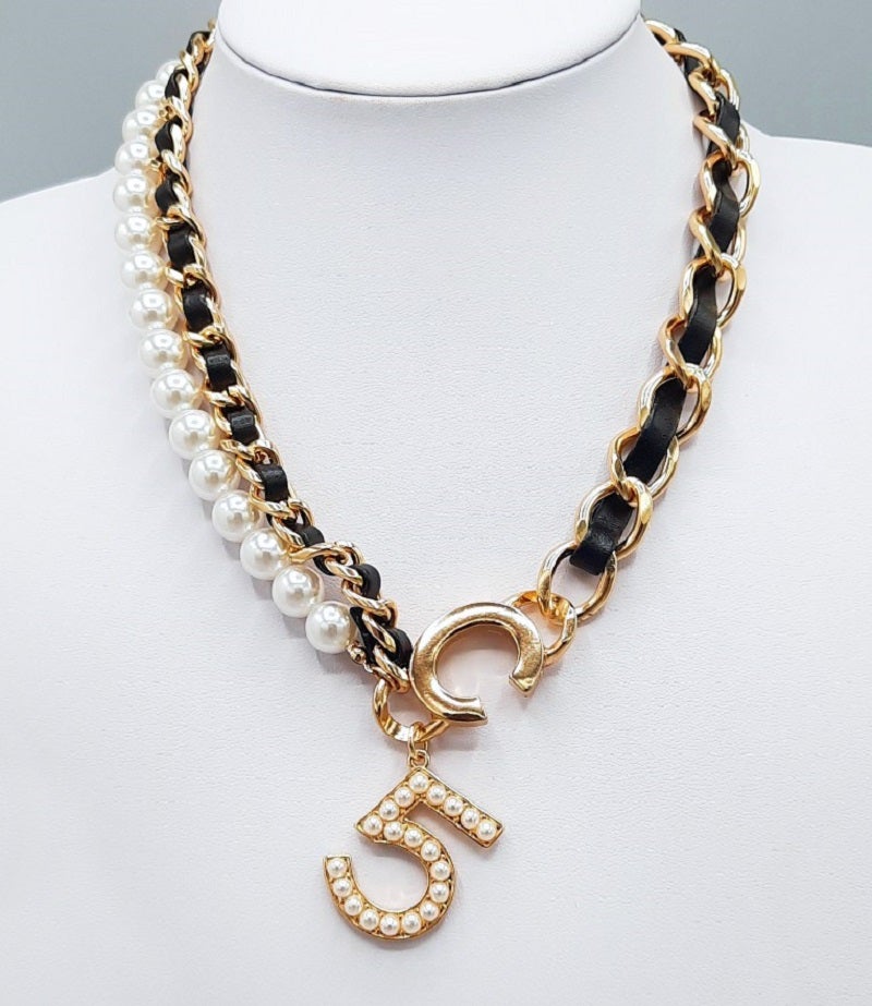 C5 Leather & Pearl Necklace