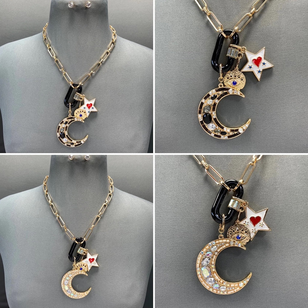 Whimsical Moon Charms Necklace