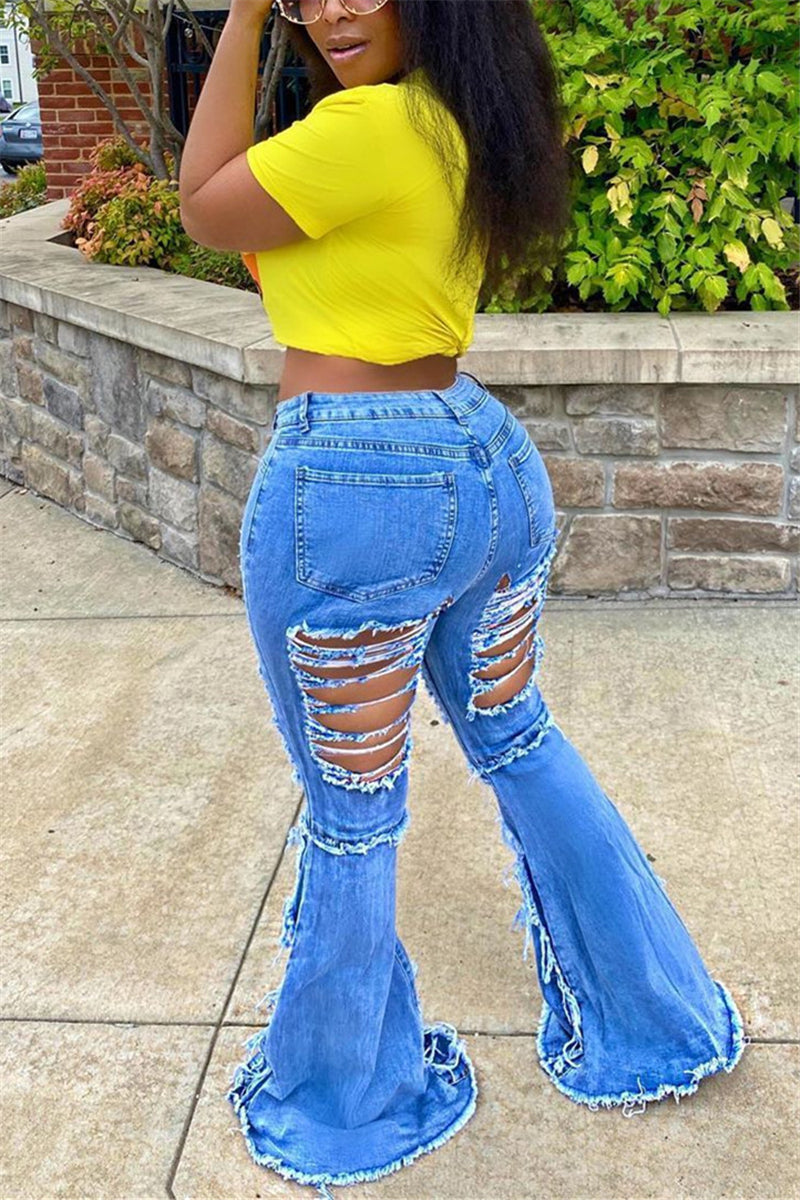 Jeans de sirena desgastados