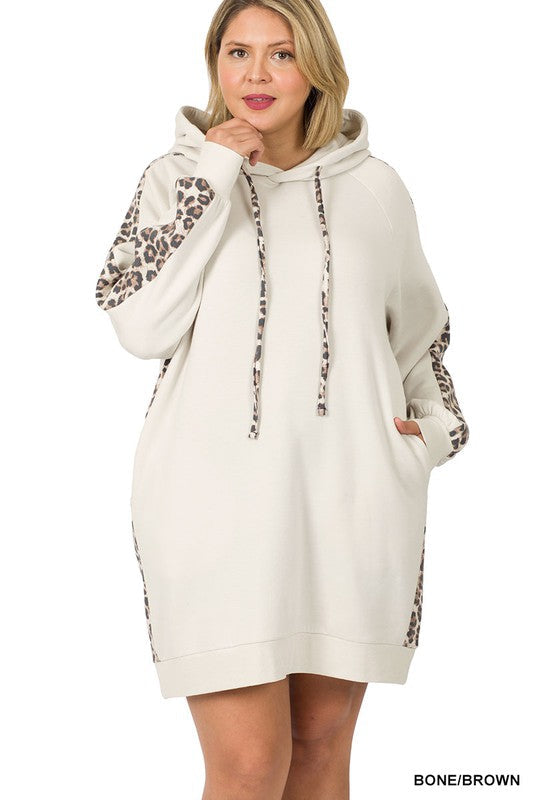 Leopard Panel Hoodie Dress