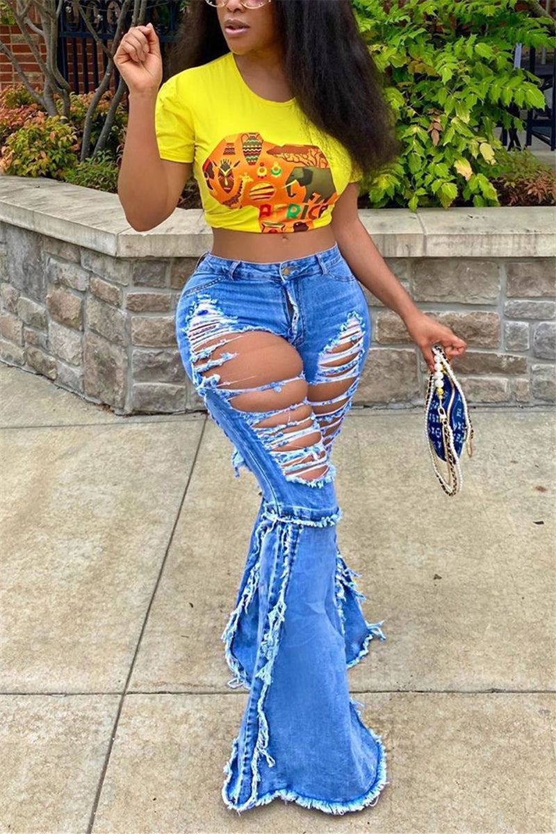 Jeans de sirena desgastados