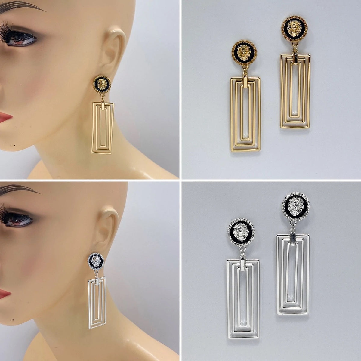 Rectangle Lion Head Earrings