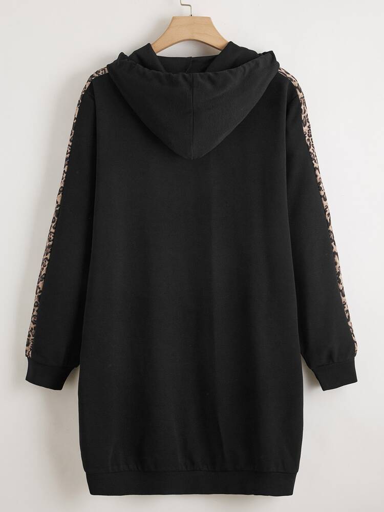 Leopard Panel Hoodie Dress