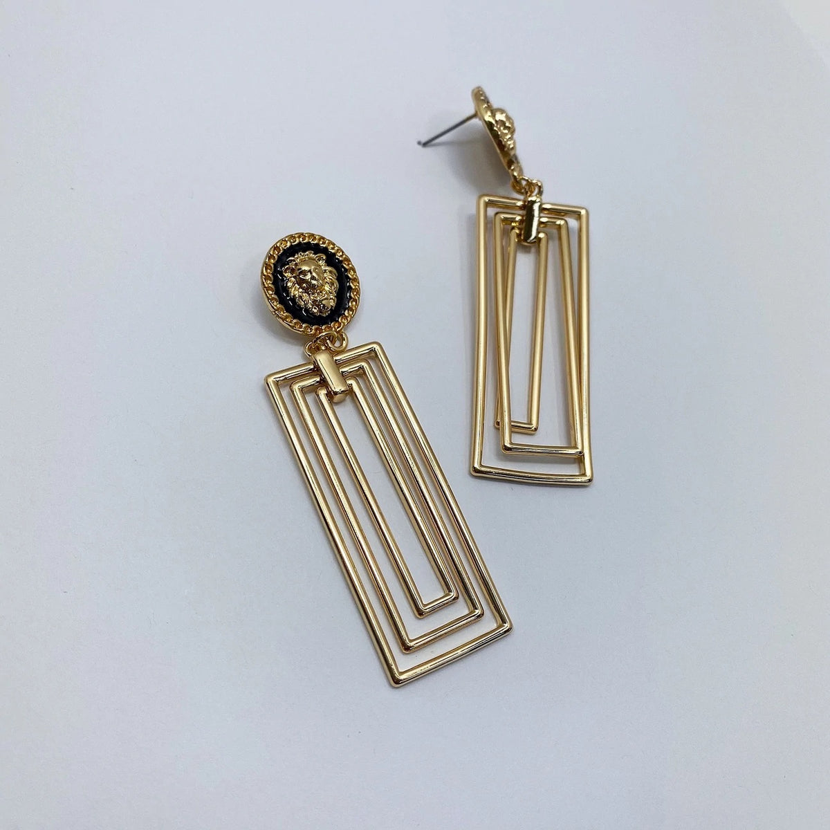 Rectangle Lion Head Earrings