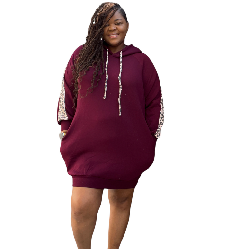 Leopard Panel Hoodie Dress