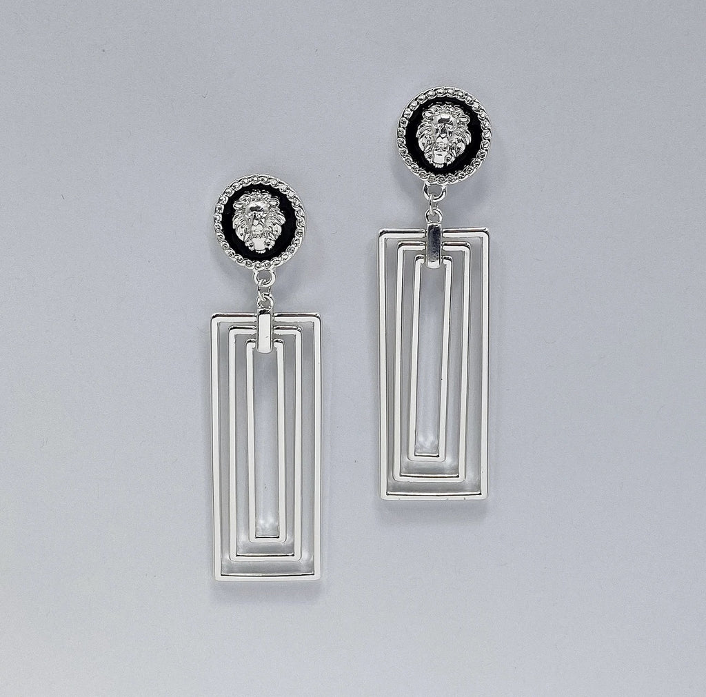 Pendientes de cabeza de león rectangular