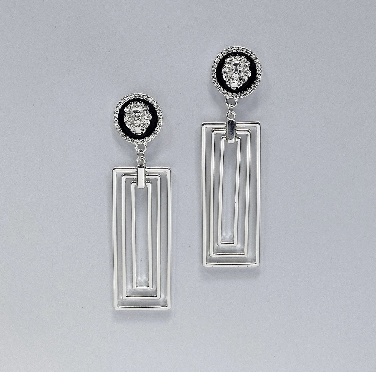 Rectangle Lion Head Earrings