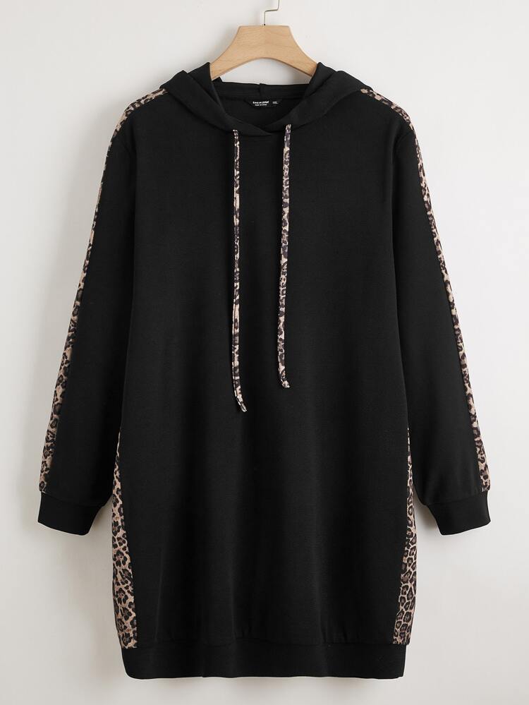 Leopard Panel Hoodie Dress