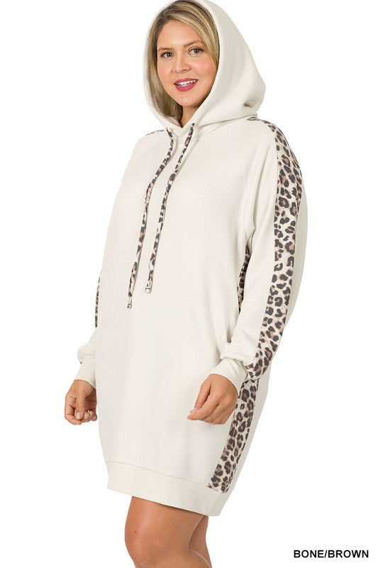 Leopard Panel Hoodie Dress