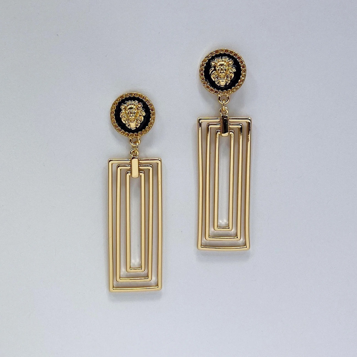 Rectangle Lion Head Earrings