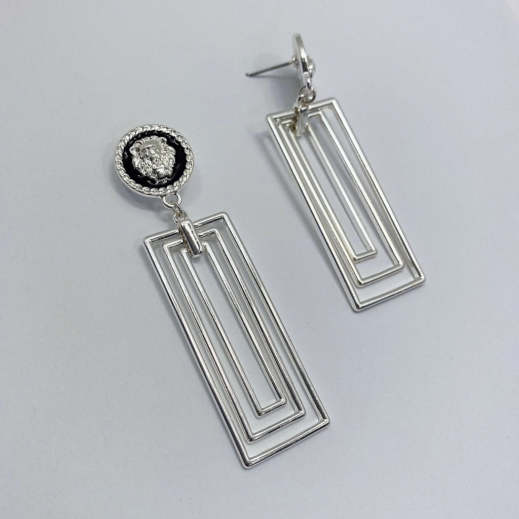 Pendientes de cabeza de león rectangular