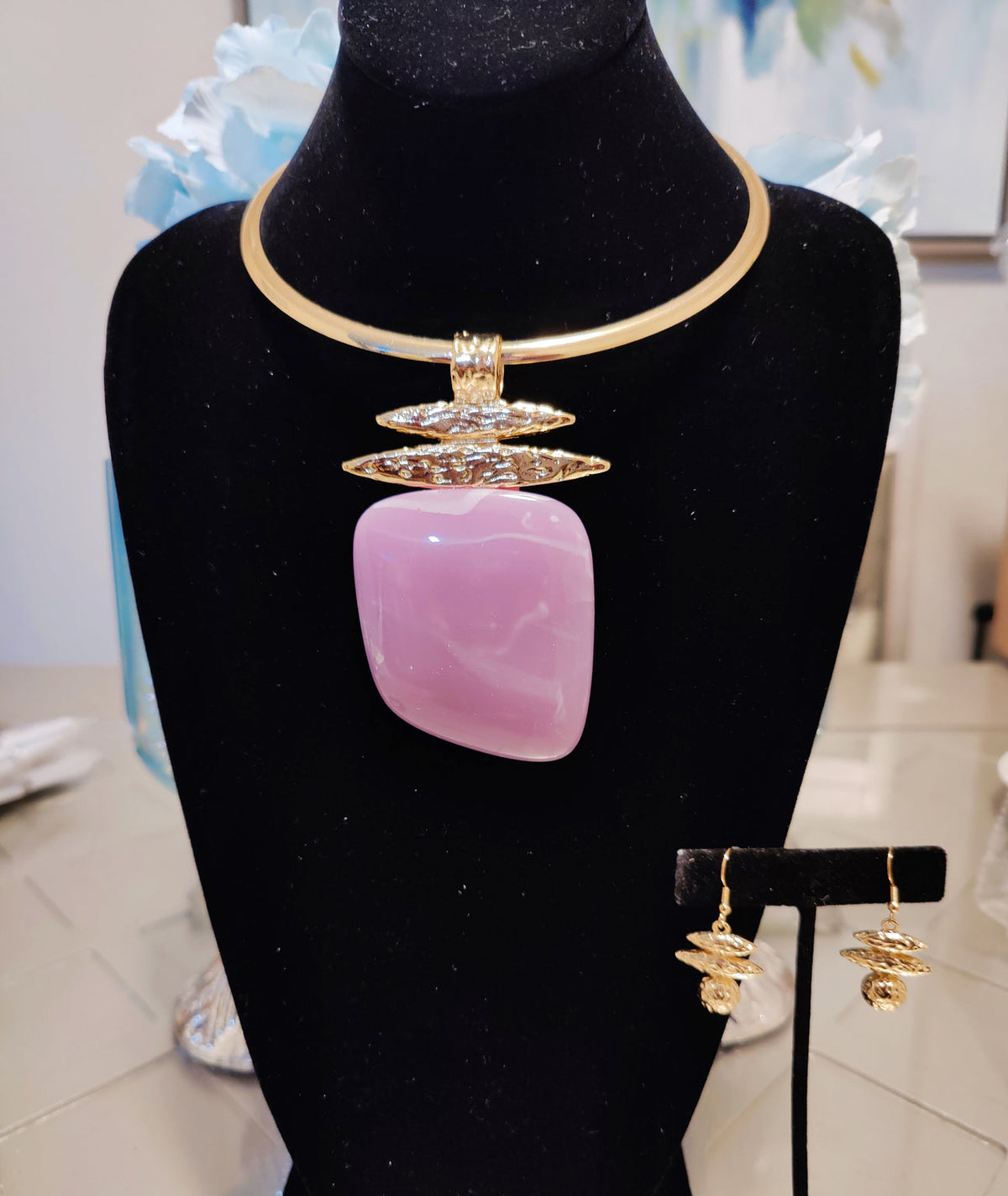 Marble Pendant Necklace Set